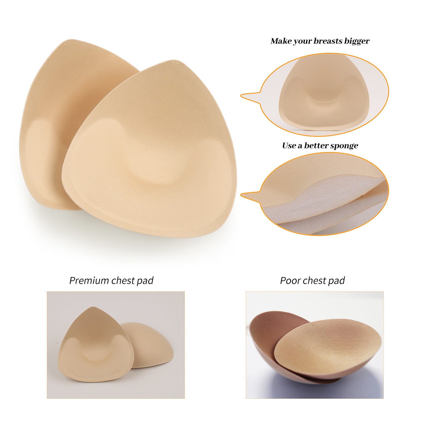 Triangle Sponge Brassiere Pad Top Thin Bottom Thick Lift Chest Gather Underwear Bra Inserts
